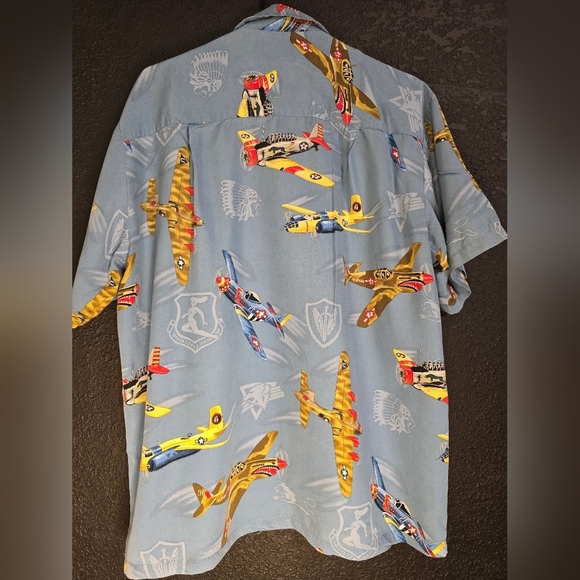 Paradise Found Hawaiian Shirt Men's L  Blue With U.S. Warplanes Beautiful Piece! - Picture 2 of 10